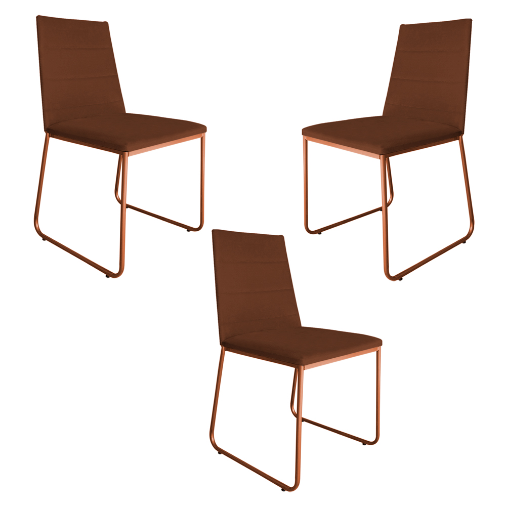 Kit 3 Cadeiras de Jantar Estofada Lille Base Bronze Veludo Terracota - Montanaris Decor