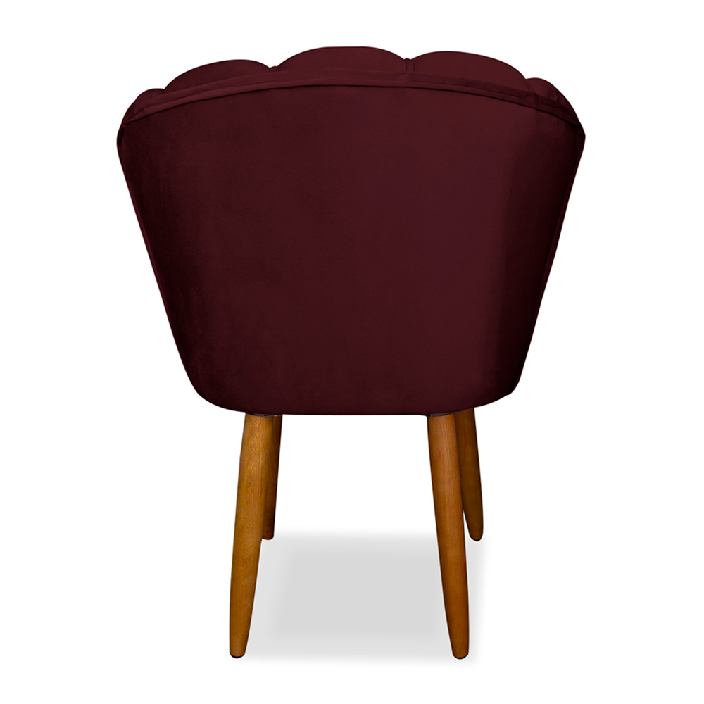 Kit 3 Cadeiras de Jantar Pétala Estofada Pés Palito Veludo Bordô - Montanaris Decor