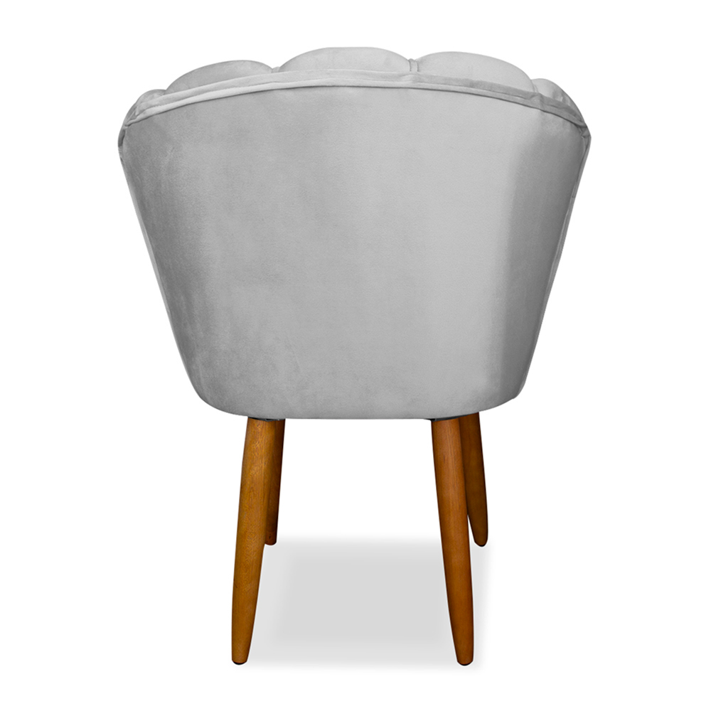 Kit 3 Cadeiras de Jantar Pétala Estofada Pés Palito Veludo Cinza - Montanaris Decor