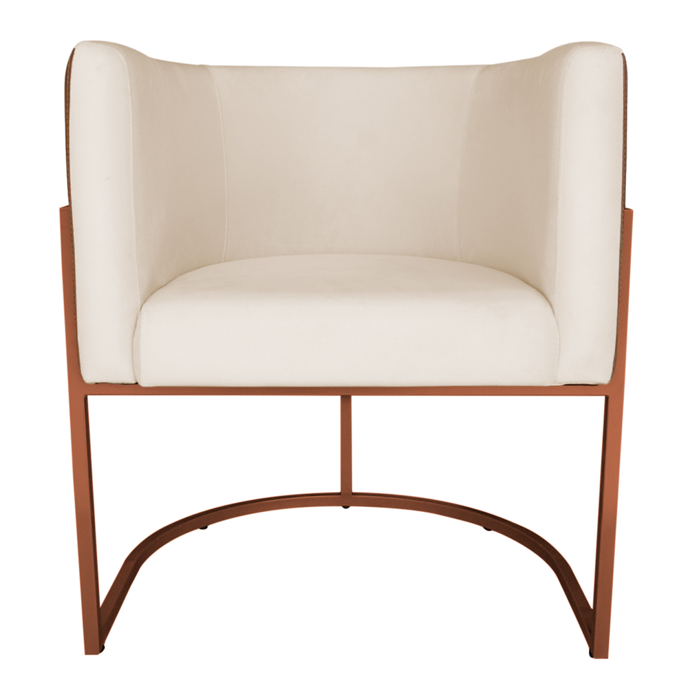 Kit 3 Poltronas Decorativa Cristal Base Bronze Veludo Bege/Pu Caramelo - Montanaris Decor