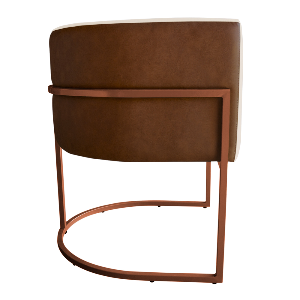Kit 3 Poltronas Decorativa Cristal Base Bronze Veludo Bege/Pu Caramelo - Montanaris Decor
