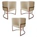 Kit 3 Poltronas Decorativa Luana Base Bronze PU Bege - Montanaris Decor