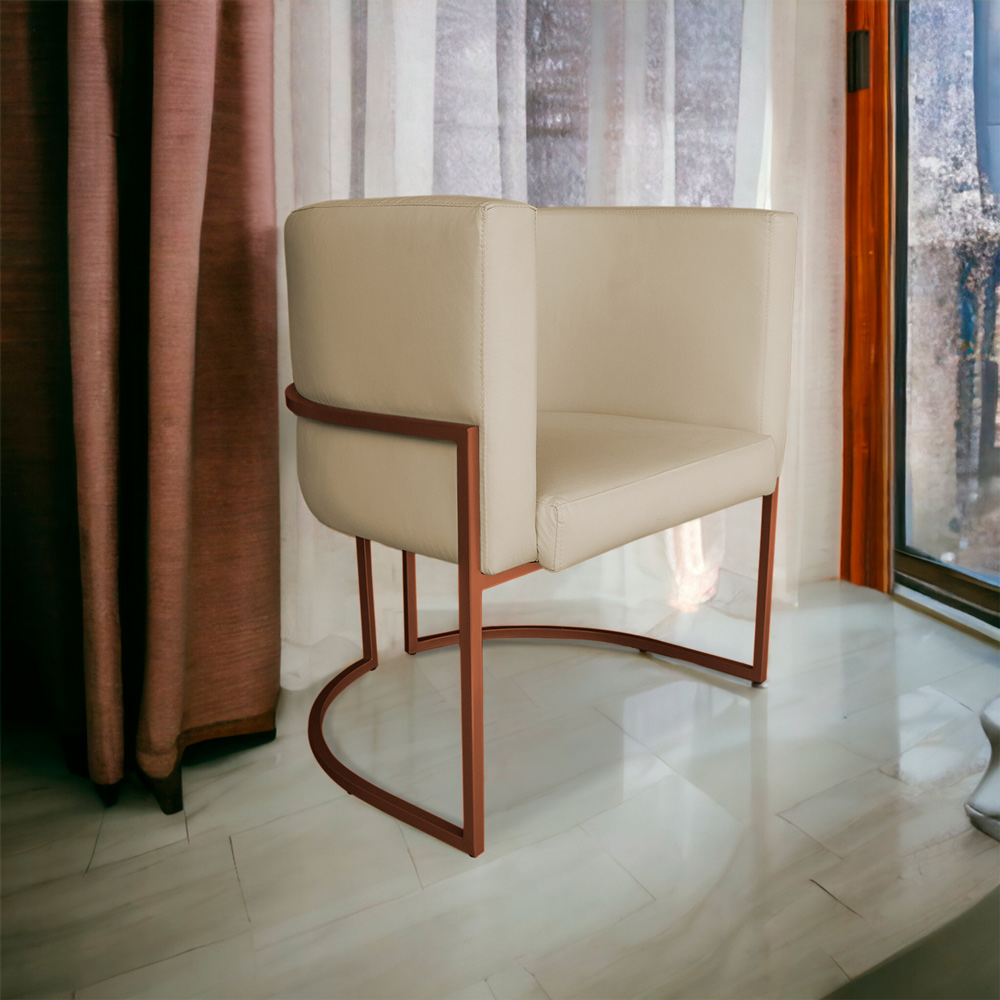 Kit 3 Poltronas Decorativa Luana Base Bronze PU Bege - Montanaris Decor