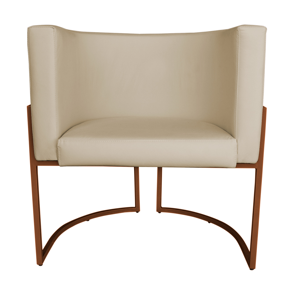 Kit 3 Poltronas Decorativa Luana Base Bronze PU Bege - Montanaris Decor
