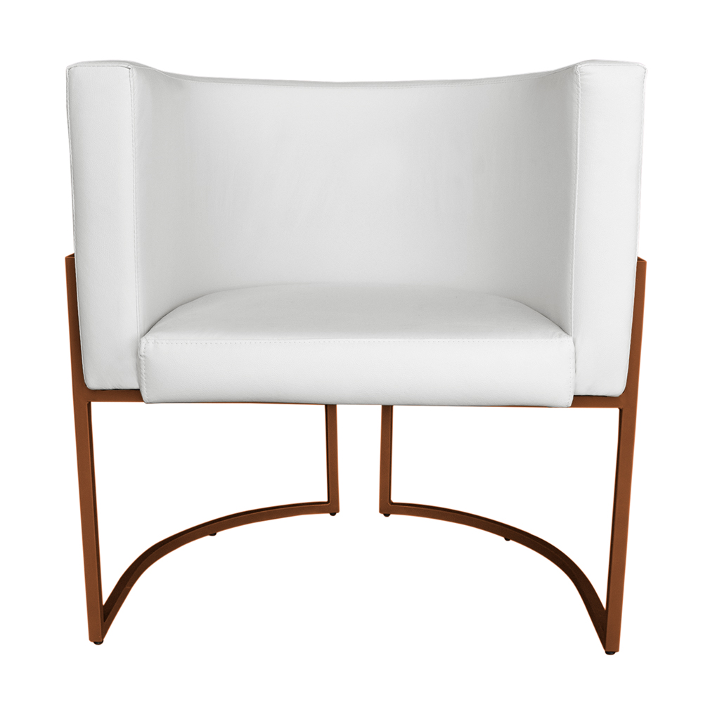 Kit 3 Poltronas Decorativa Luana Base Bronze PU Branco - Montanaris Decor