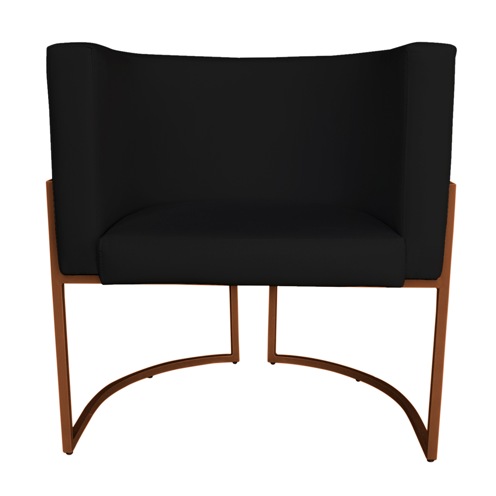 Kit 3 Poltronas Decorativa Luana Base Bronze PU Preto - Montanaris Decor