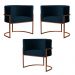 Kit 3 Poltronas Decorativa Luana Base Bronze Veludo Azul Marinho - Montanaris Decor