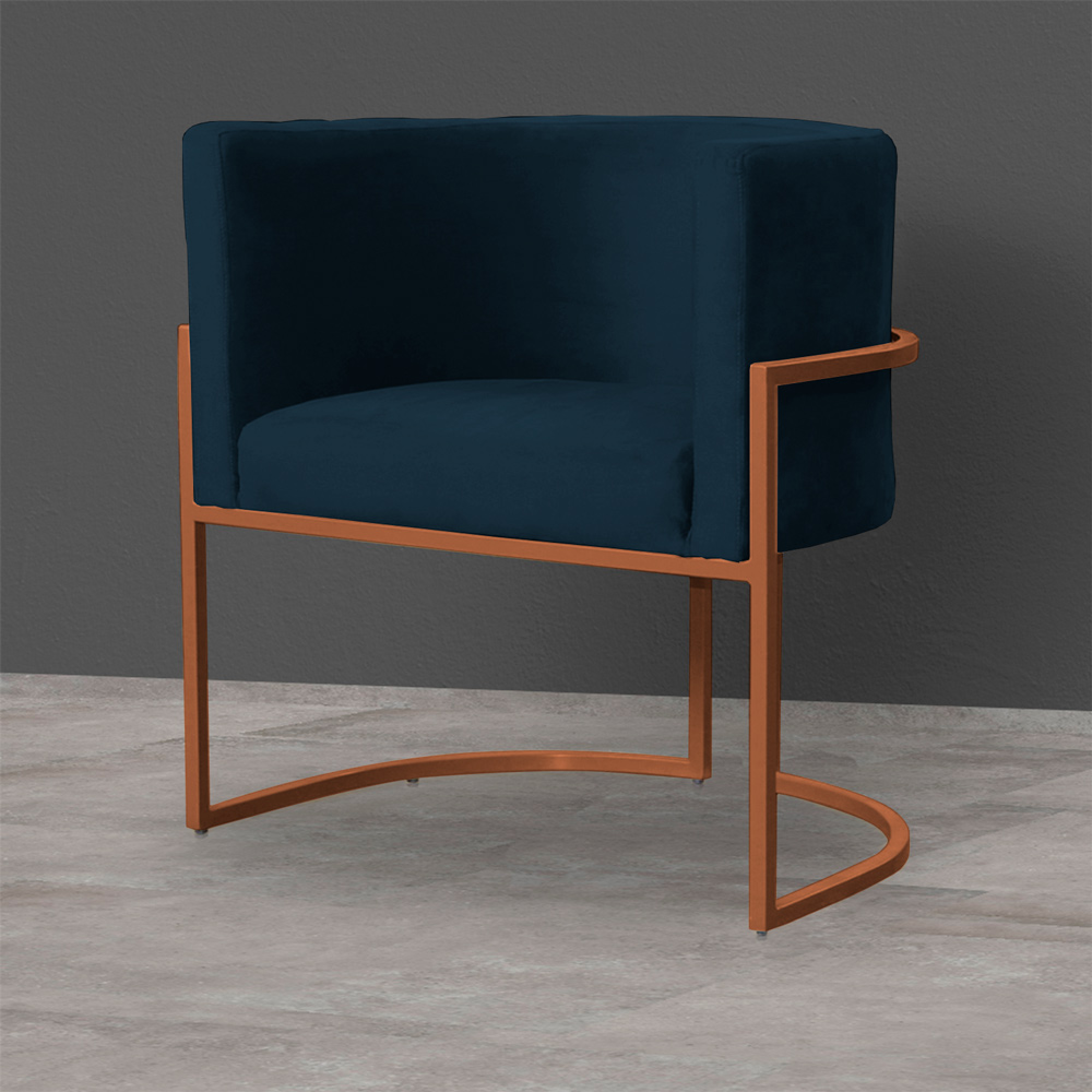 Kit 3 Poltronas Decorativa Luana Base Bronze Veludo Azul Marinho - Montanaris Decor
