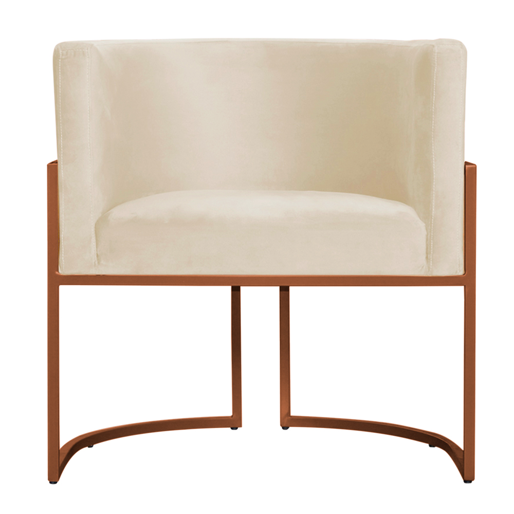 Kit 3 Poltronas Decorativa Luana Base Bronze Veludo Bege - Montanaris Decor