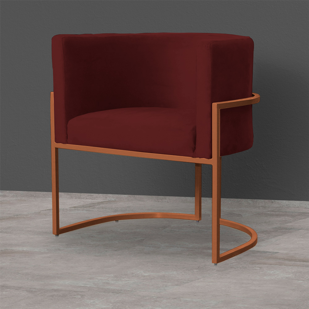 Kit 3 Poltronas Decorativa Luana Base Bronze Veludo Bordô - Montanaris Decor