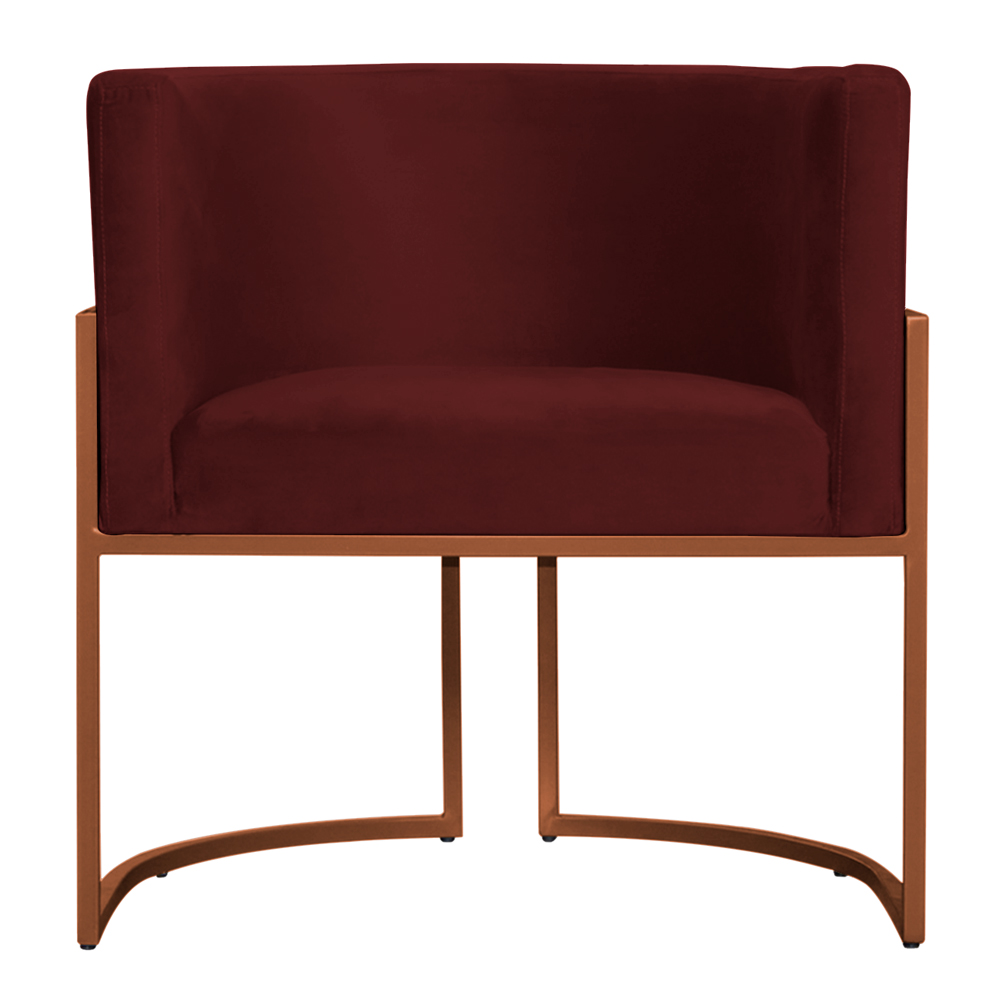 Kit 3 Poltronas Decorativa Luana Base Bronze Veludo Bordô - Montanaris Decor