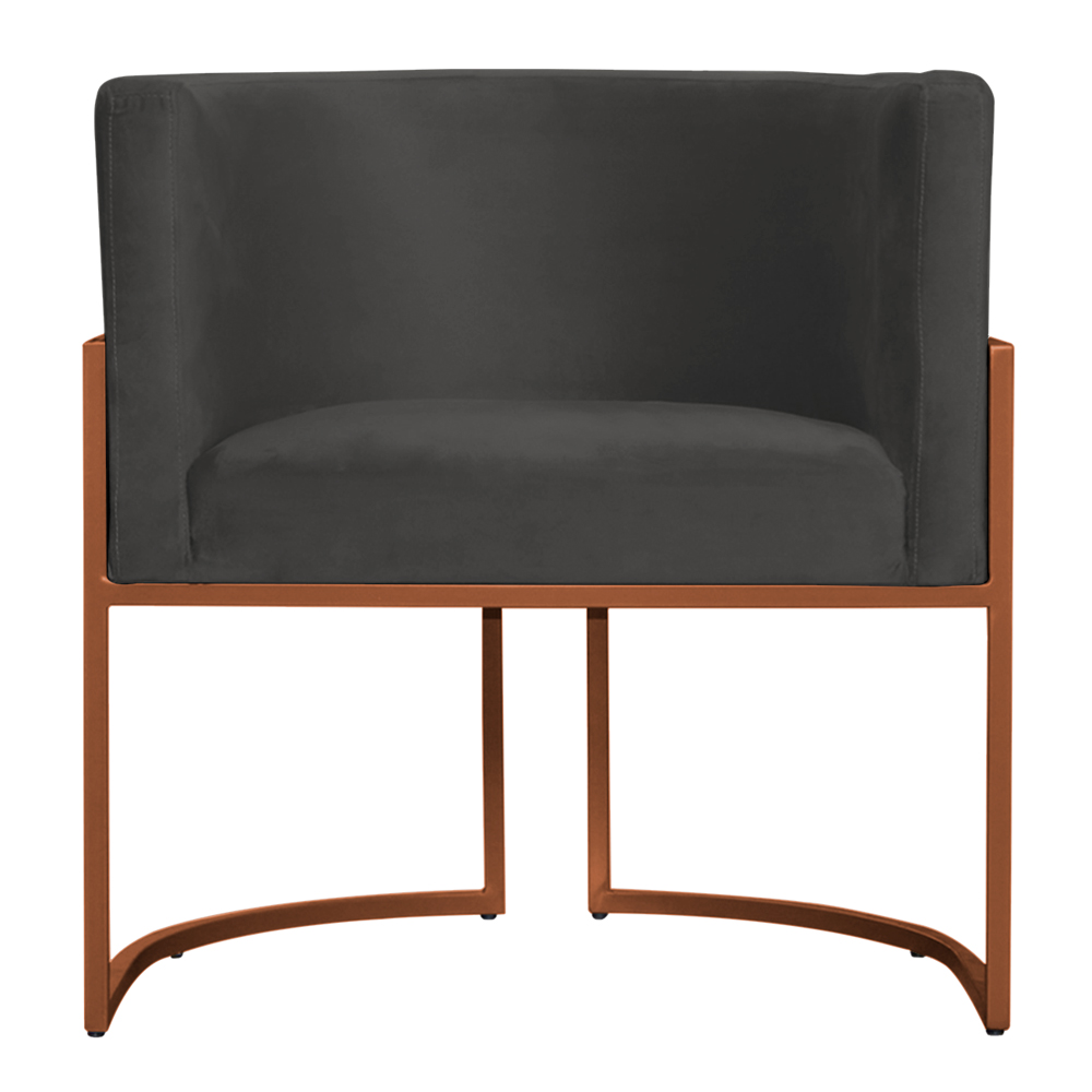 Kit 3 Poltronas Decorativa Luana Base Bronze Veludo Cinza - Montanaris Decor