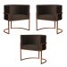 Kit 3 Poltronas Decorativa Luana Base Bronze Veludo Marrom - Montanaris Decor