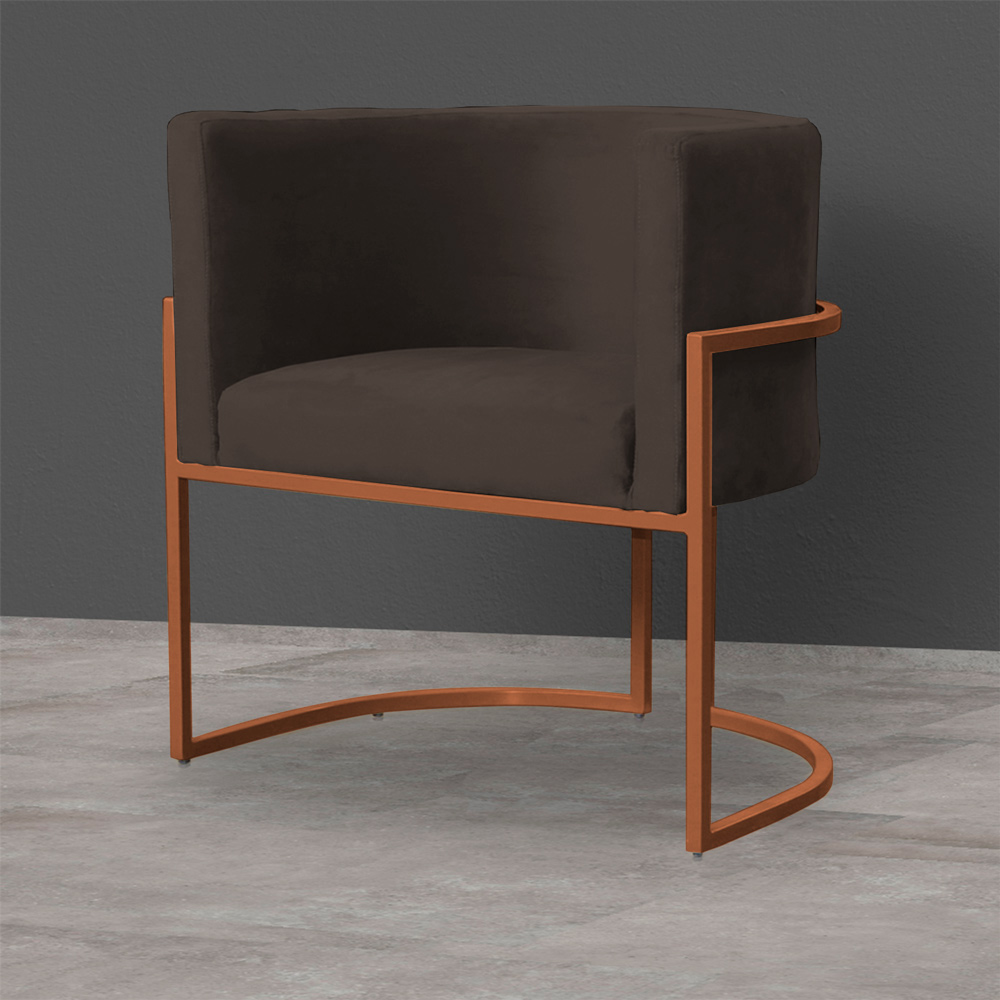 Kit 3 Poltronas Decorativa Luana Base Bronze Veludo Marrom - Montanaris Decor