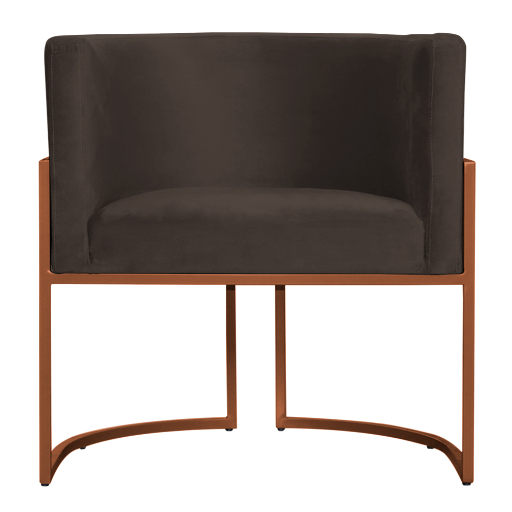 Kit 3 Poltronas Decorativa Luana Base Bronze Veludo Marrom - Montanaris Decor