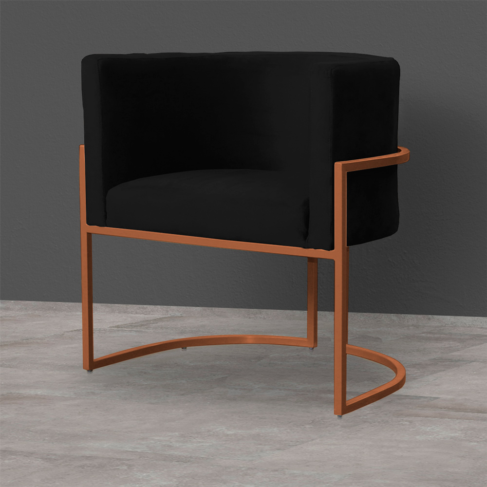 Kit 3 Poltronas Decorativa Luana Base Bronze Veludo Preto - Montanaris Decor