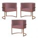 Kit 3 Poltronas Decorativa Luana Base Bronze Veludo Rosê - Montanaris Decor