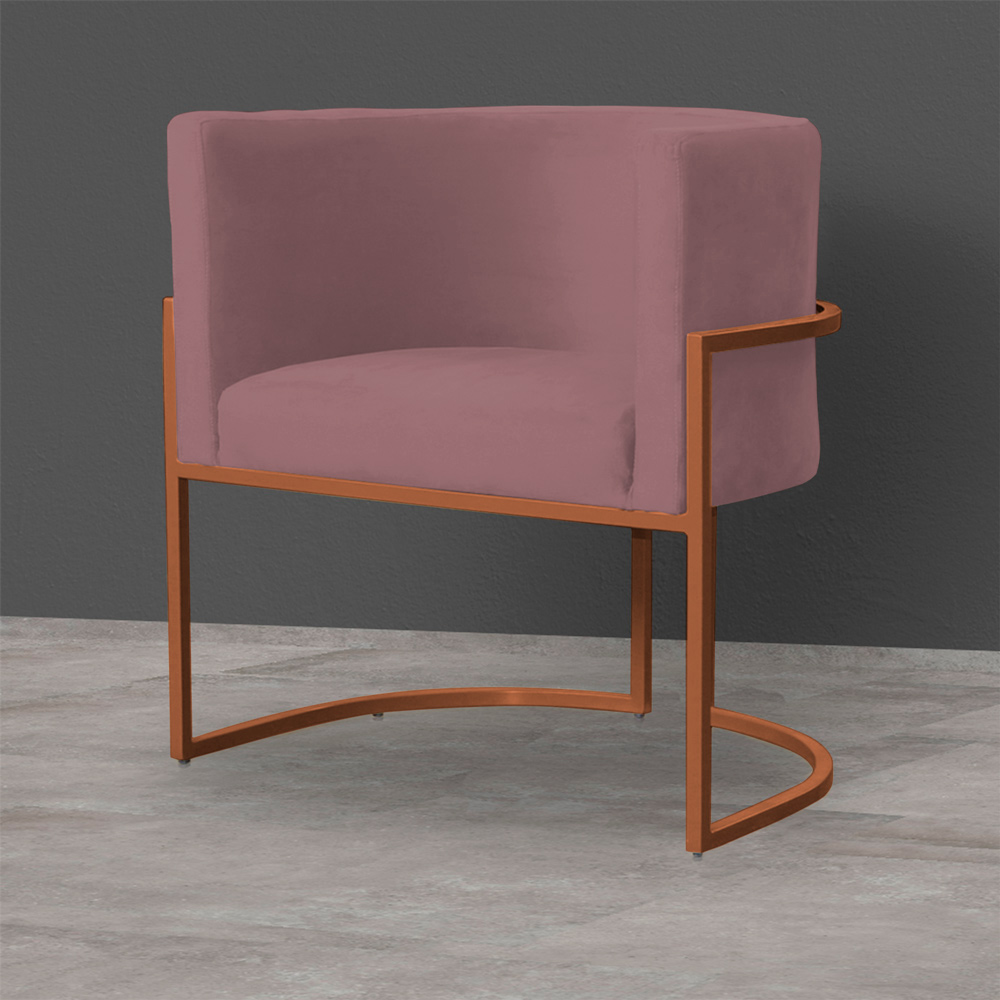 Kit 3 Poltronas Decorativa Luana Base Bronze Veludo Rosê - Montanaris Decor