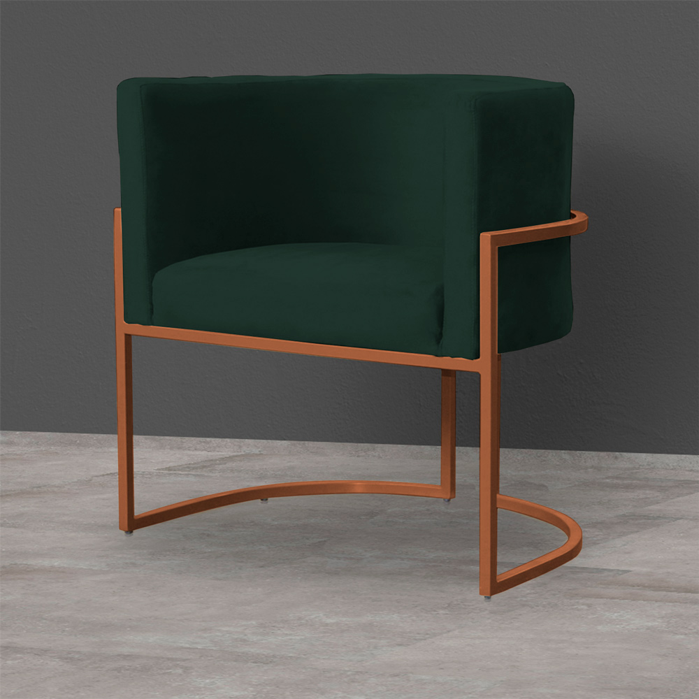 Kit 3 Poltronas Decorativa Luana Base Bronze Veludo Verde - Montanaris Decor