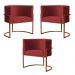 Kit 3 Poltronas Decorativa Luana Base Bronze Veludo Vermelho - Montanaris Decor