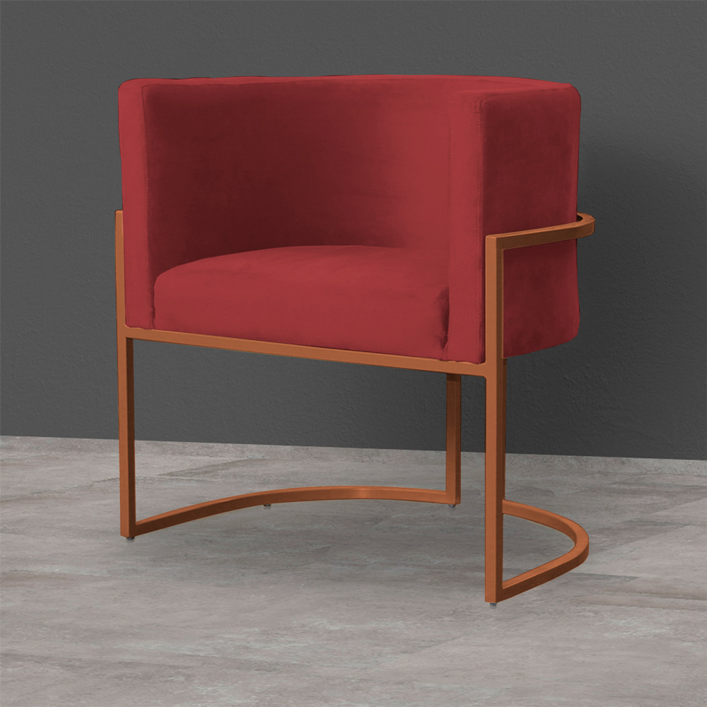 Kit 3 Poltronas Decorativa Luana Base Bronze Veludo Vermelho - Montanaris Decor
