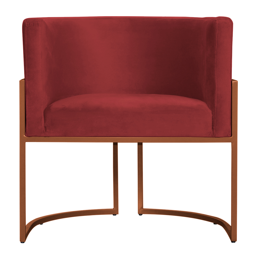 Kit 3 Poltronas Decorativa Luana Base Bronze Veludo Vermelho - Montanaris Decor