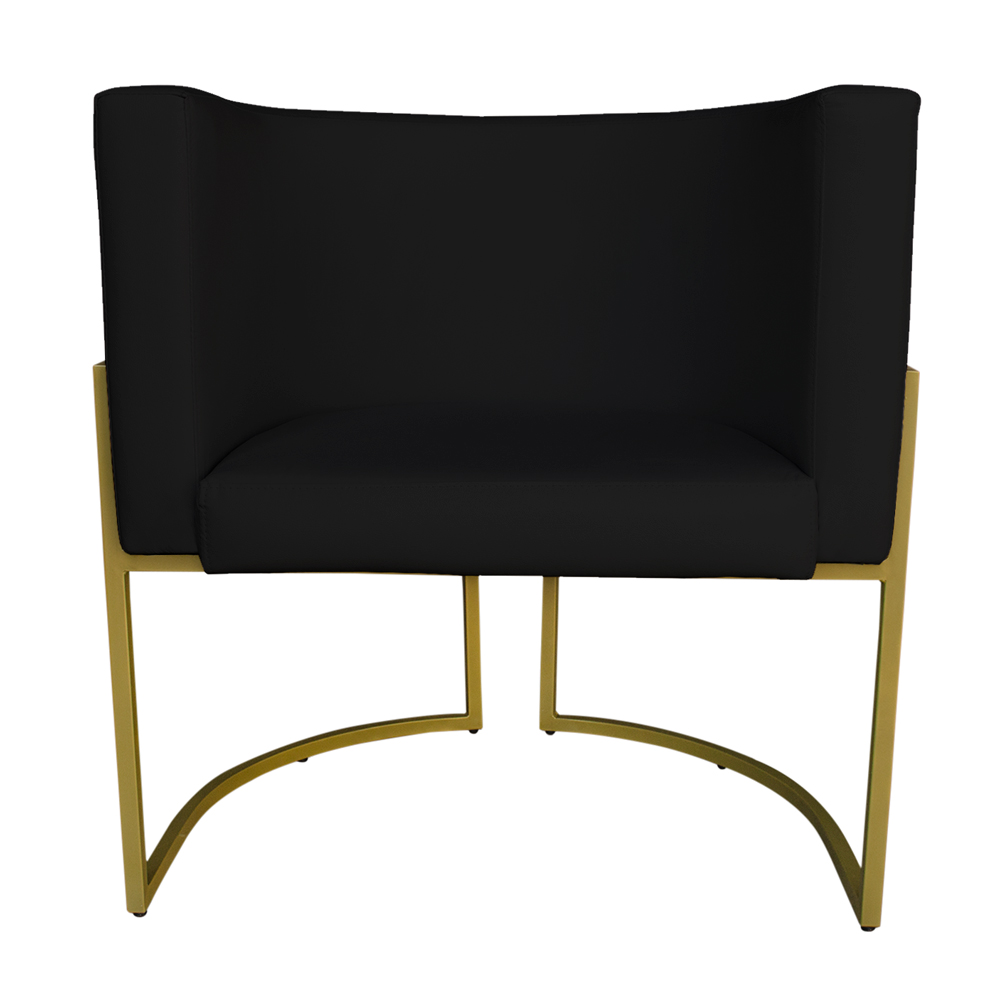 Kit 3 Poltronas Decorativa Luana Base Gold PU Preto - Montanaris Decor
