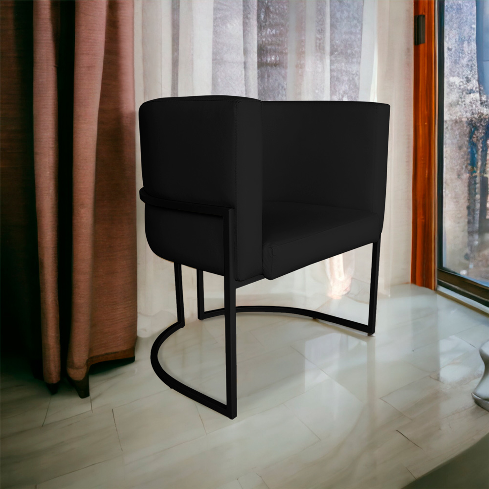 Kit 3 Poltronas Decorativa Luana Base Preta PU Preto - Montanaris Decor