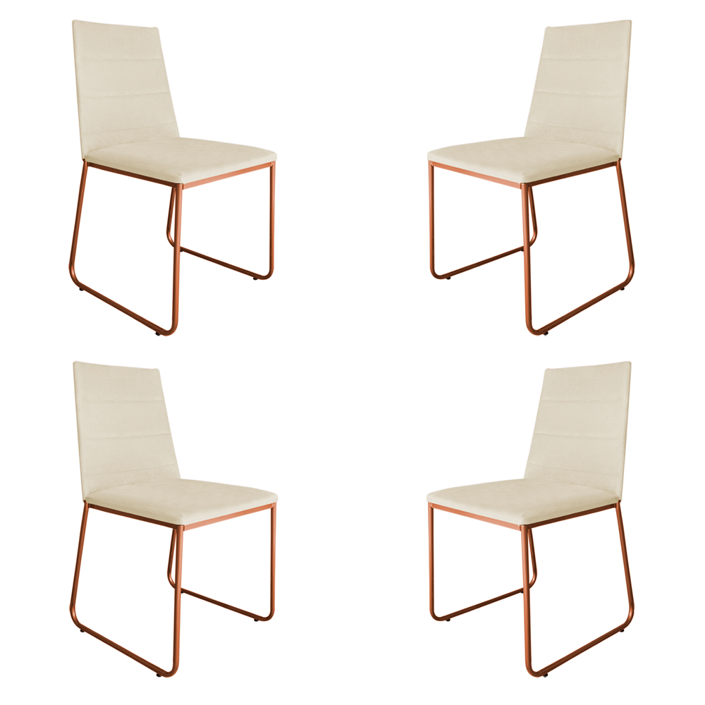 Kit 4 Cadeiras de Jantar Estofada Lille Base Bronze Veludo Bege - Montanaris Decor