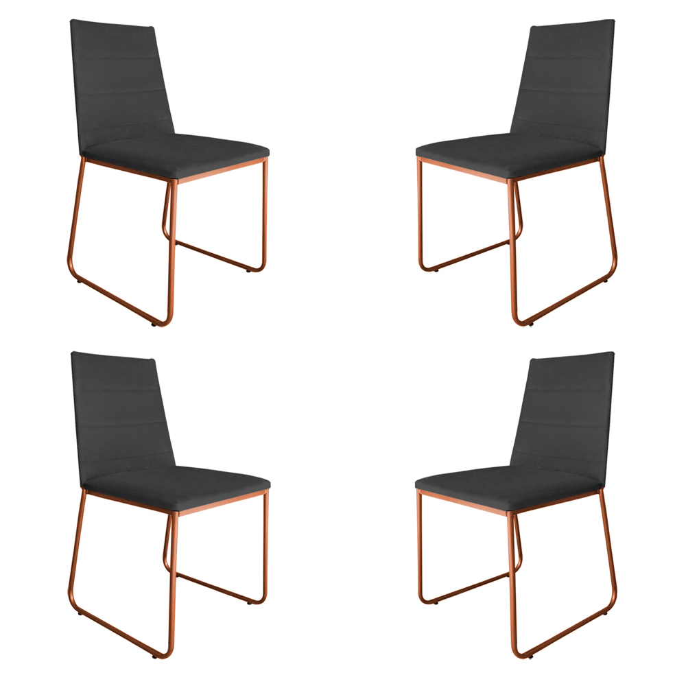 Kit 4 Cadeiras de Jantar Estofada Lille Base Bronze Veludo Cinza - Montanaris Decor