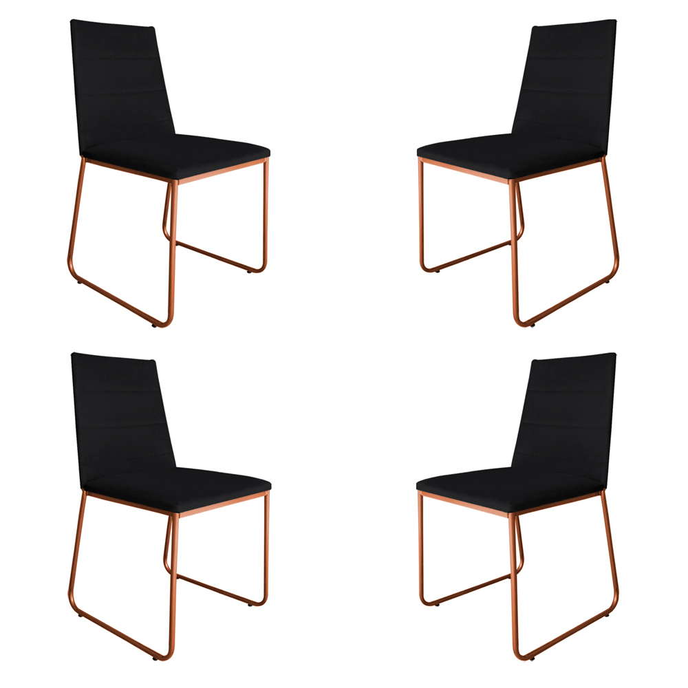 Kit 4 Cadeiras de Jantar Estofada Lille Base Bronze Veludo Preto - Montanaris Decor