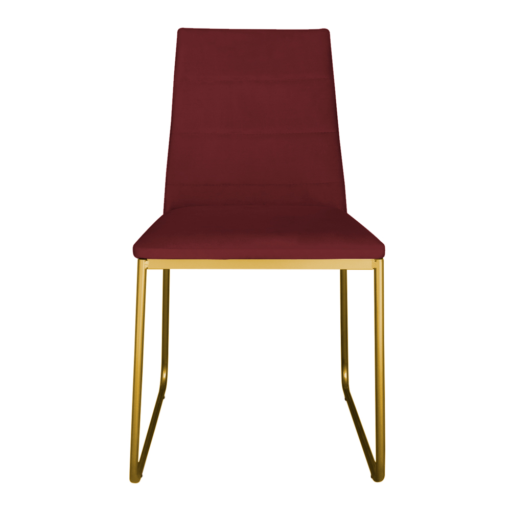 Kit 4 Cadeiras de Jantar Estofada Lille Base Gold Veludo Bordô - Montanaris Decor