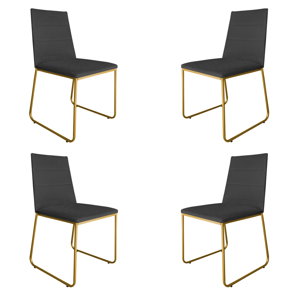 Kit 4 Cadeiras de Jantar Estofada Lille Base Gold Veludo Cinza - Montanaris Decor