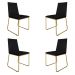 Kit 4 Cadeiras de Jantar Estofada Lille Base Gold Veludo Preto - Montanaris Decor