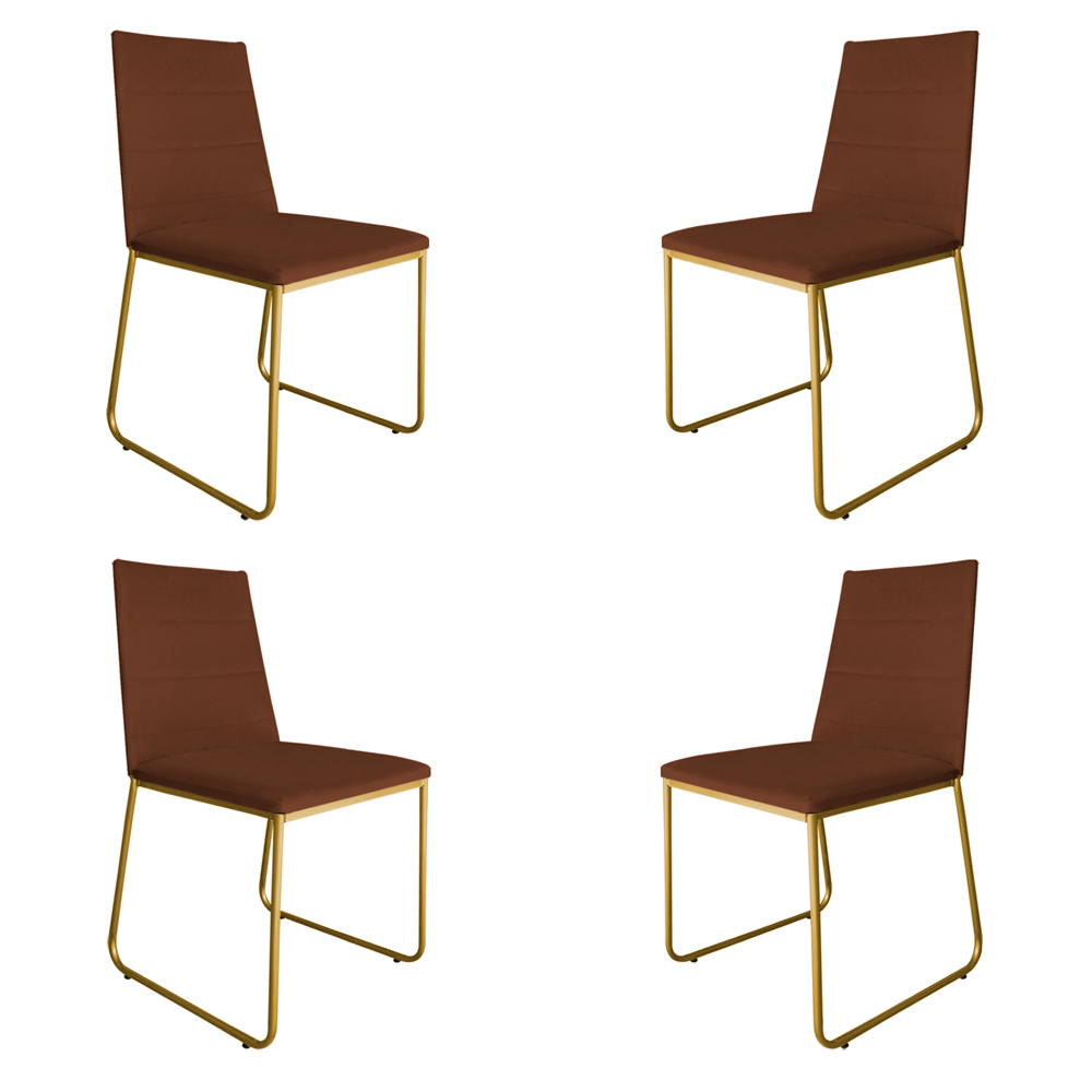 Kit 4 Cadeiras de Jantar Estofada Lille Base Gold Veludo Terracota - Montanaris Decor