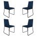 Kit 4 Cadeiras de Jantar Estofada Lille Base Preta Veludo Azul Marinho - Montanaris Decor