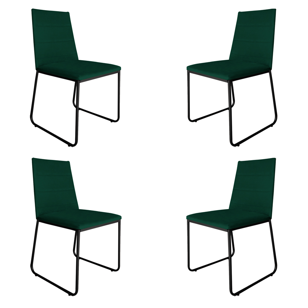 Kit 4 Cadeiras de Jantar Estofada Lille Base Preta Veludo Verde - Montanaris Decor