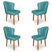 Kit 4 Cadeiras de Jantar Pétala Estofada Pés Palito Veludo Azul Turquesa - Montanaris Decor