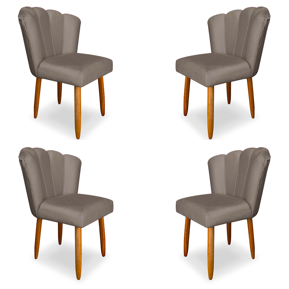 Kit 4 Cadeiras de Jantar Pétala Estofada Pés Palito Veludo Cappuccino - Montanaris Decor