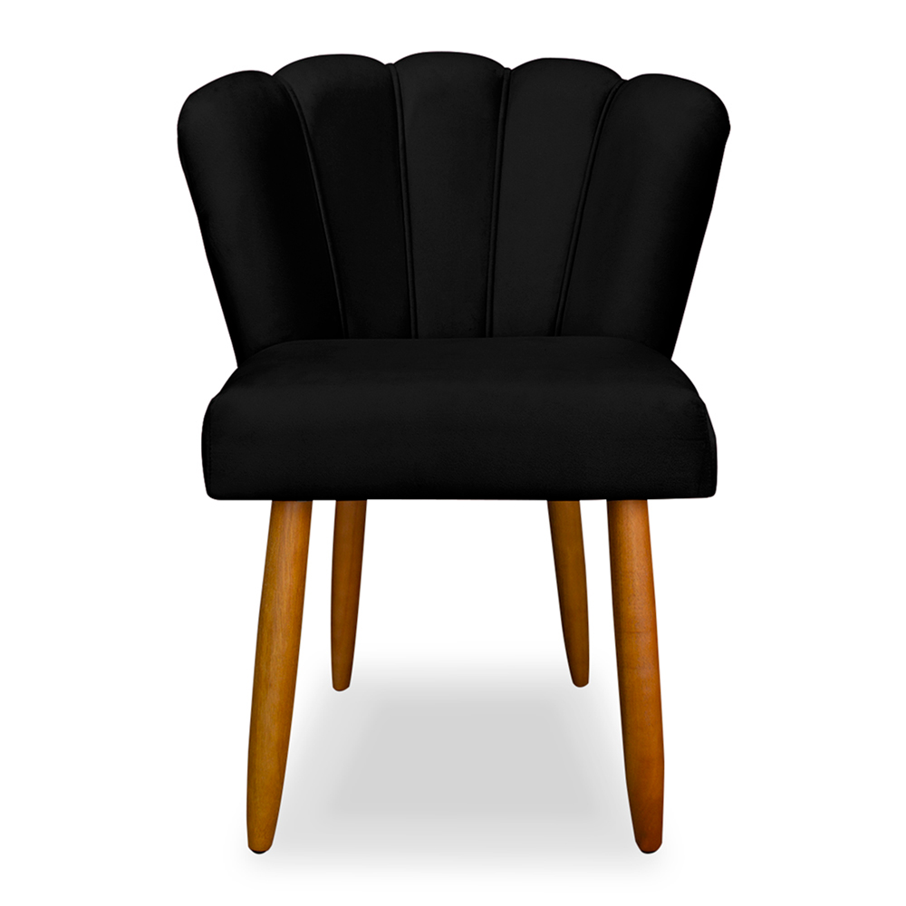 Kit 4 Cadeiras de Jantar Pétala Estofada Pés Palito Veludo Preto - Montanaris Decor