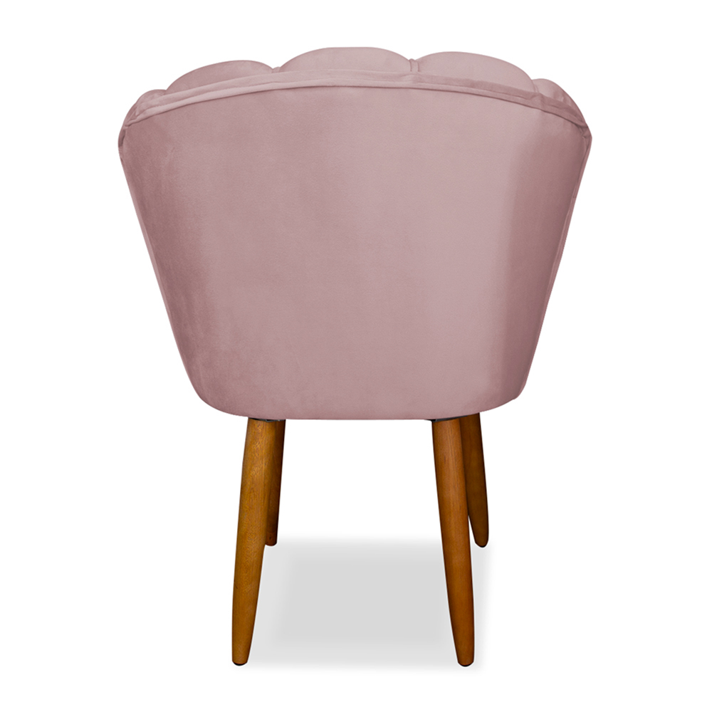 Kit 4 Cadeiras de Jantar Pétala Estofada Pés Palito Veludo Rosê Claro - Montanaris Decor