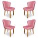 Kit 4 Cadeiras de Jantar Pétala Estofada Pés Palito Veludo Rosa - Montanaris Decor