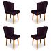Kit 4 Cadeiras de Jantar Pétala Estofada Pés Palito Veludo Roxo - Montanaris Decor