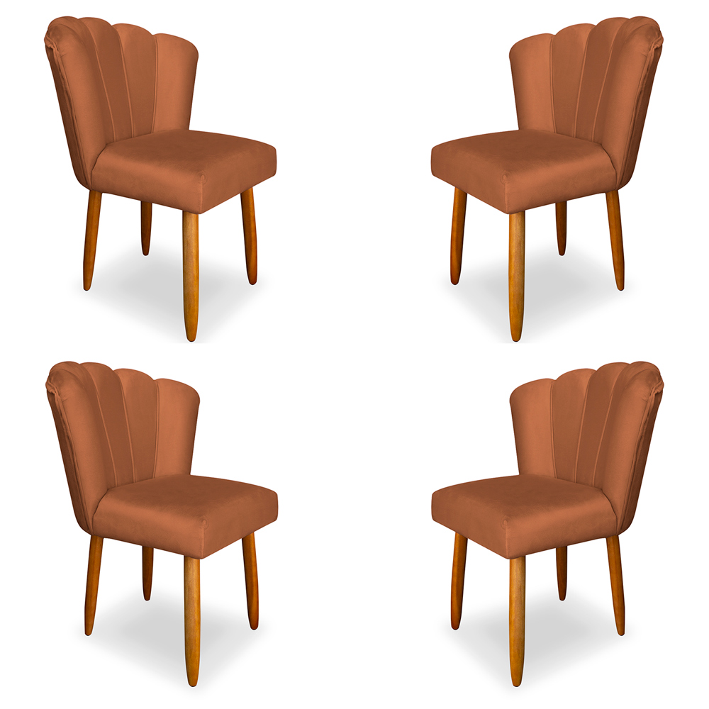 Kit 4 Cadeiras de Jantar Pétala Estofada Pés Palito Veludo Terracota - Montanaris Decor