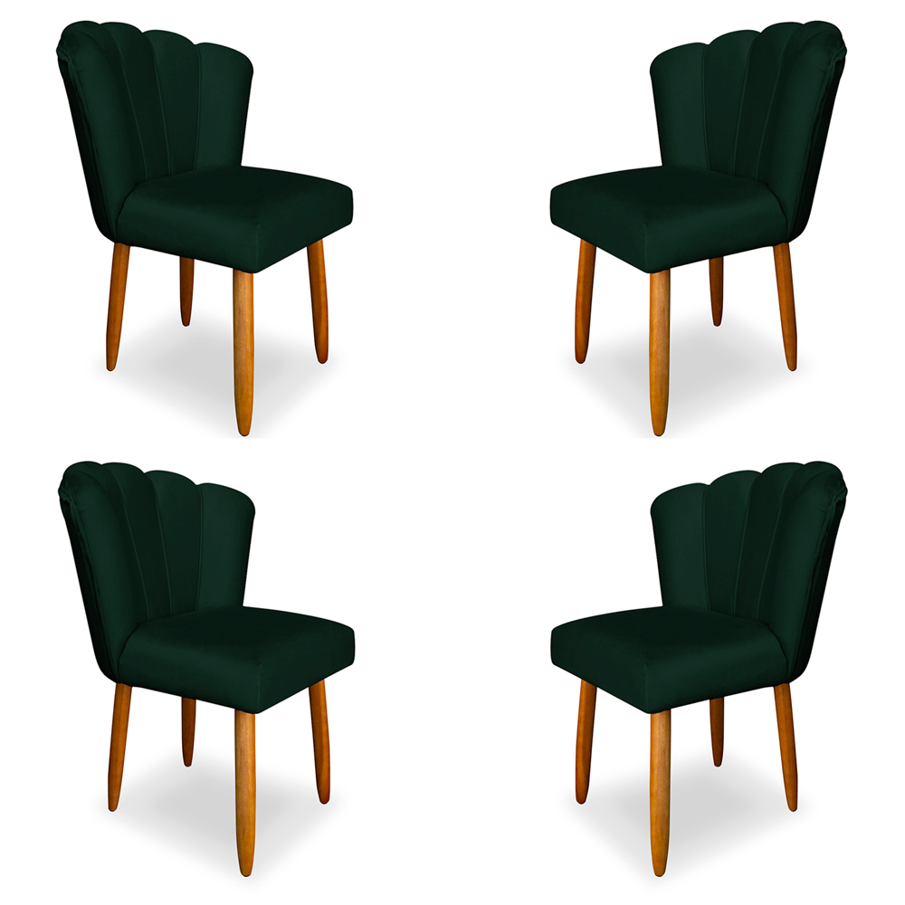 Kit 4 Cadeiras de Jantar Pétala Estofada Pés Palito Veludo Verde - Montanaris Decor