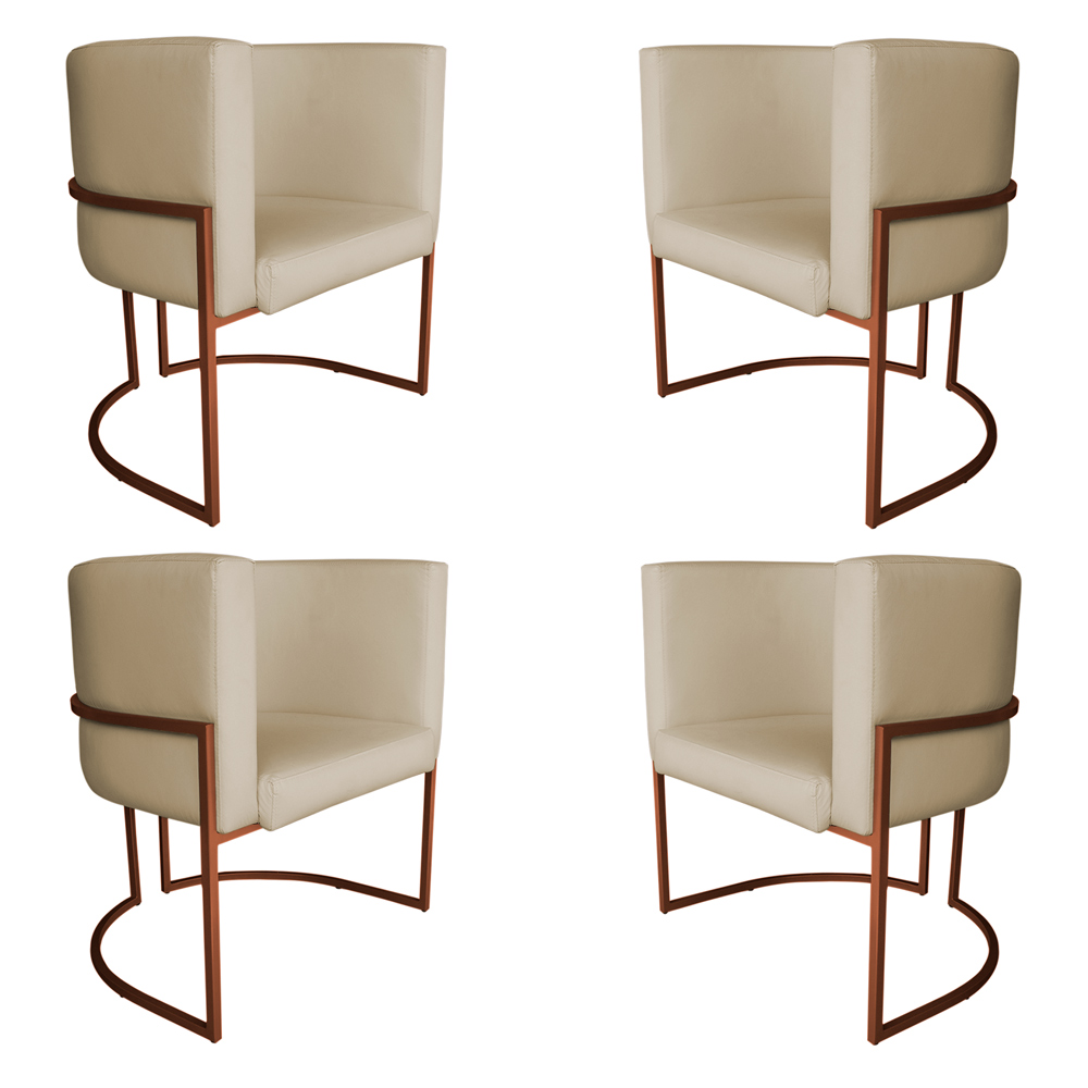 Kit 4 Poltronas Decorativa Luana Base Bronze PU Bege - Montanaris Decor