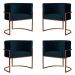 Kit 4 Poltronas Decorativa Luana Base Bronze Veludo Azul Marinho - Montanaris Decor