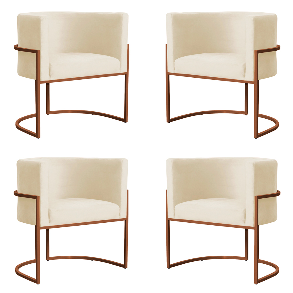 Kit 4 Poltronas Decorativa Luana Base Bronze Veludo Bege - Montanaris Decor