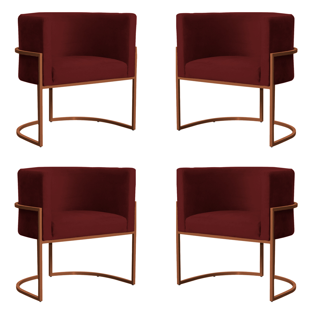 Kit 4 Poltronas Decorativa Luana Base Bronze Veludo Bordô - Montanaris Decor