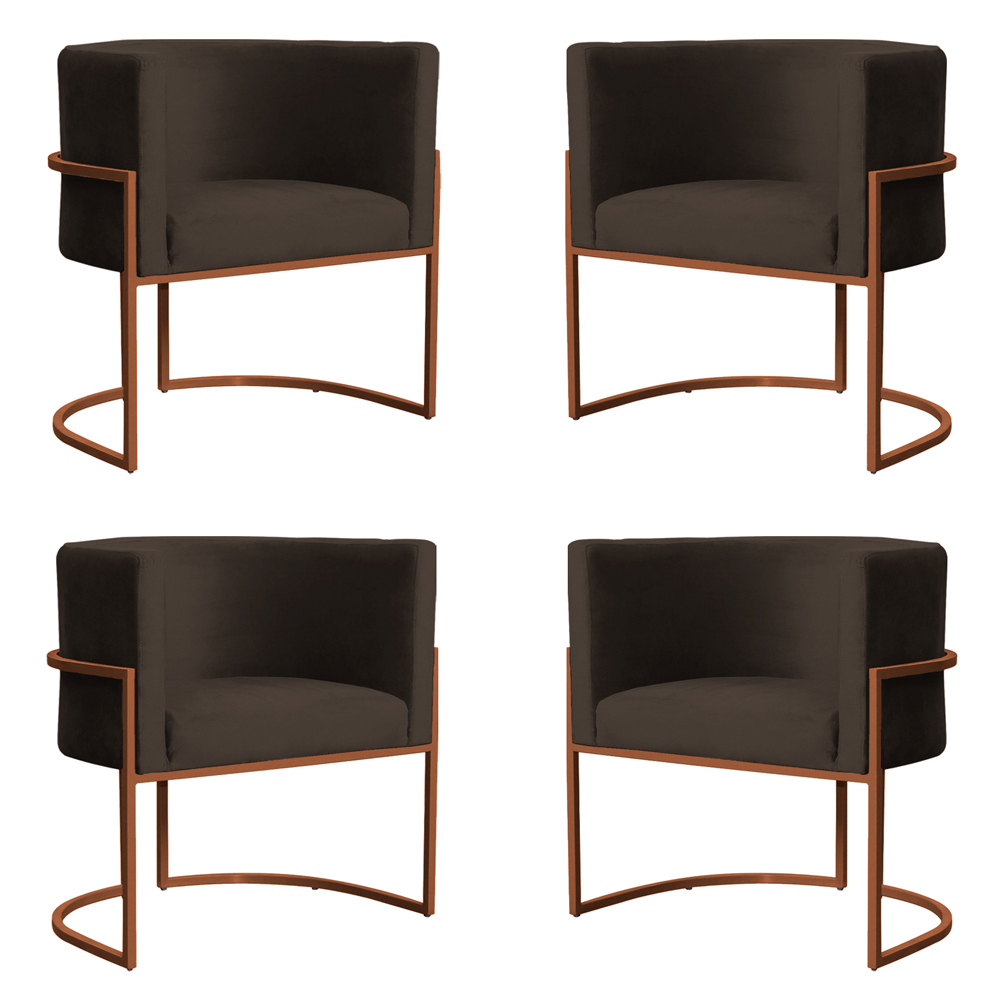 Kit 4 Poltronas Decorativa Luana Base Bronze Veludo Marrom - Montanaris Decor